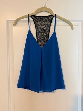 Alice + Olivia Silk Royal Blue Lace-Back Spaghetti Strap Tank